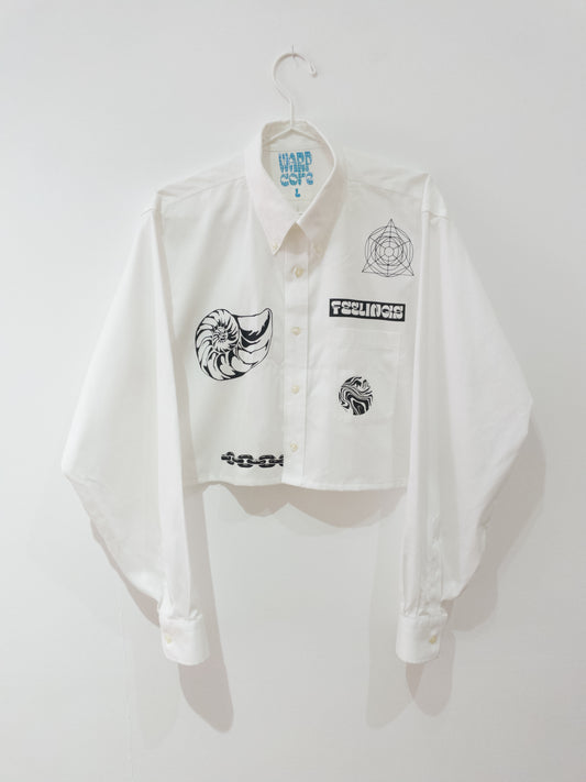 white "FEELINGS" cropped shirt - Sz L