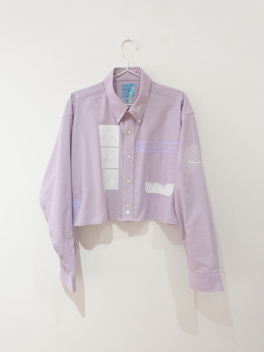 lilac "FEELINGS" cropped shirt - Sz XL