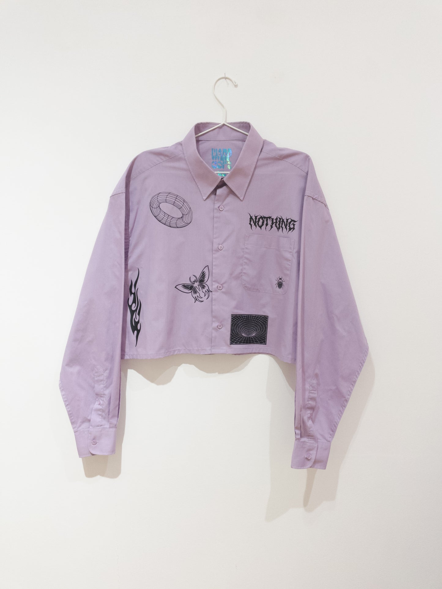 lilac "NOTHING" cropped shirt - Sz XL