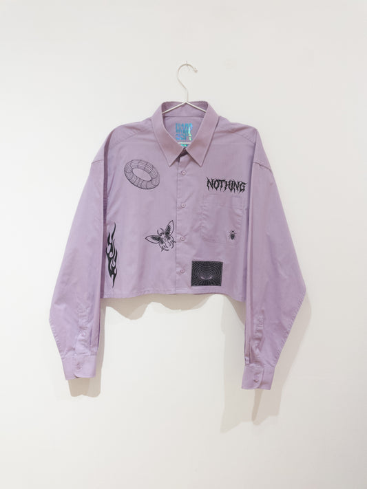 lilac "NOTHING" cropped shirt - Sz XL